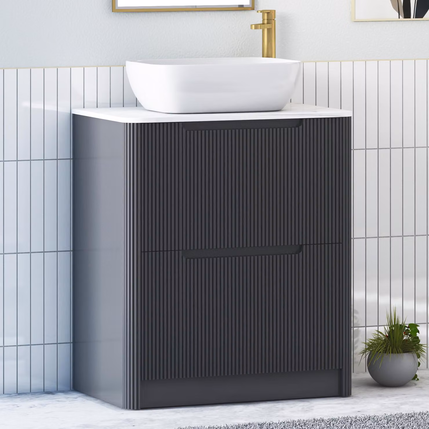 Royal Bathrooms Avenza 800mm Matt Obsidian Black Floor Standing 2 Drawer Vanity Unit with Elva Basin