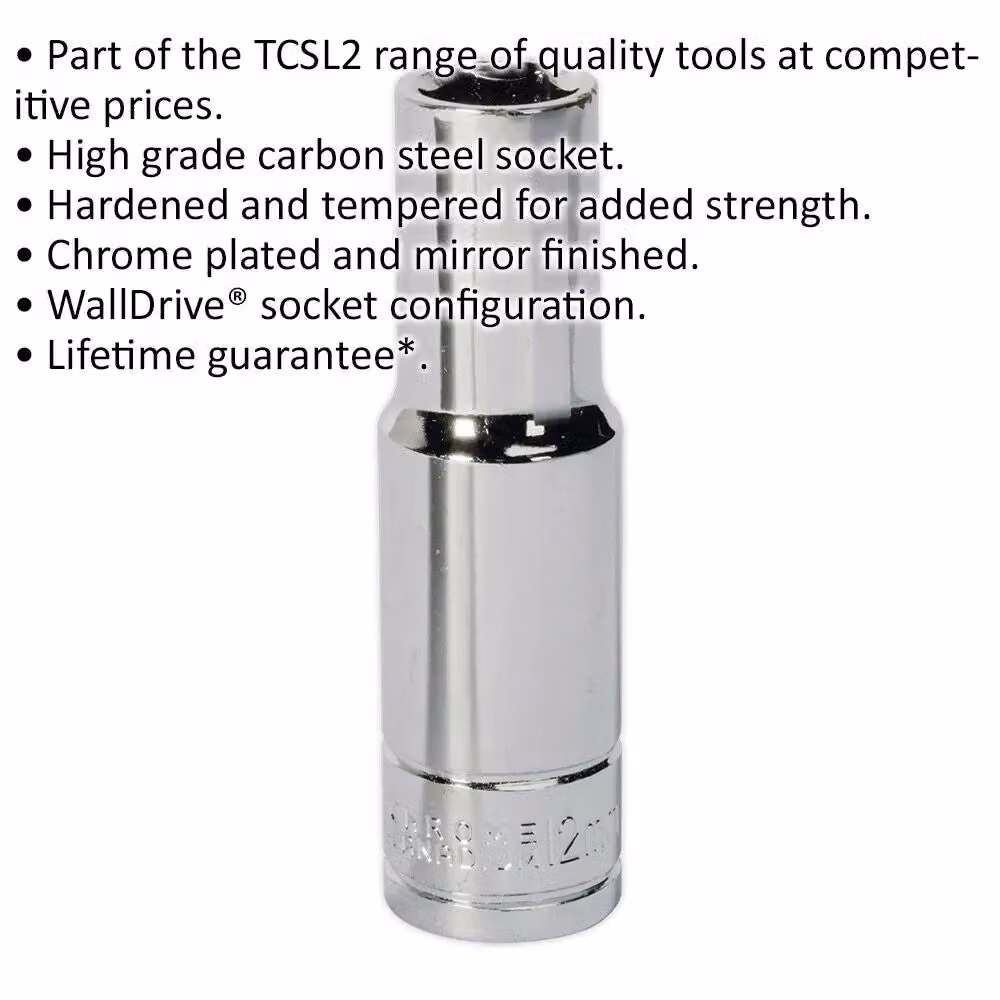 Loops 12mm Chrome Plated Deep Drive Socket 1/2 inch Square Drive High Grade Carbon Steel in Silver – 2