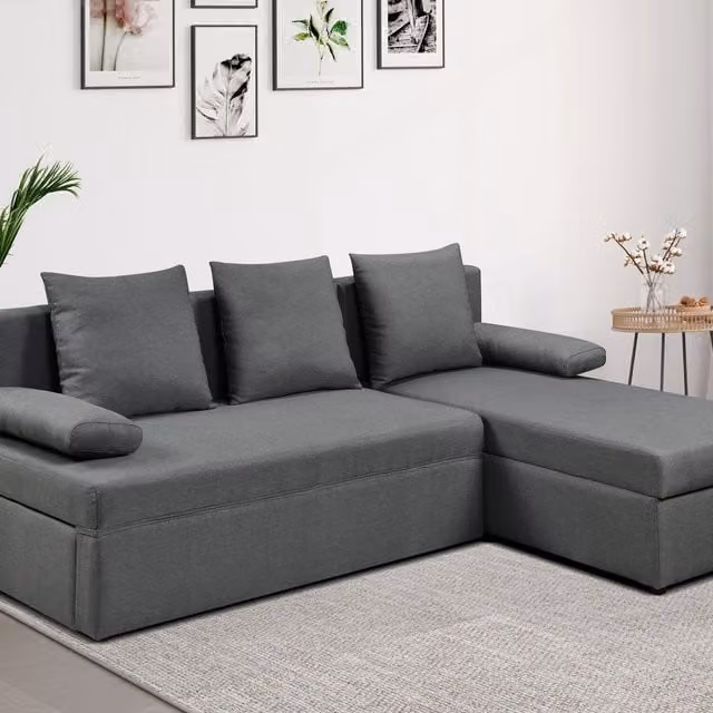 Comfy Living Grey Linen L-Shaped Corner Sofa Bed with Storage and Sleeping Function