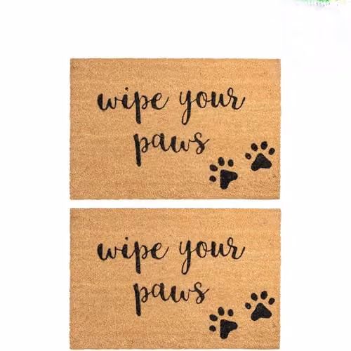 Nicola Spring Paws Coir Door Mats, Pack of 2, Brown and Multicolour, W: 90 cm, D: 60 cm