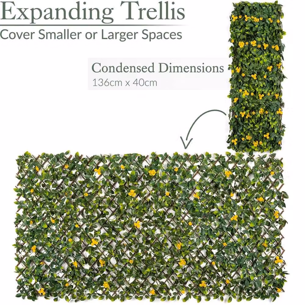 NESTLUNE Yellow and Green Expanding Artificial Floral Trellis for Garden Walls, W/H: 100 x 15 cm – 2
