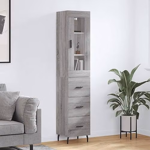 vidaXL Grey Sonoma Highboard with Hinged Doors and Internal Shelves, W/D/H: 34.5 x 34 x 180 cm – 2
