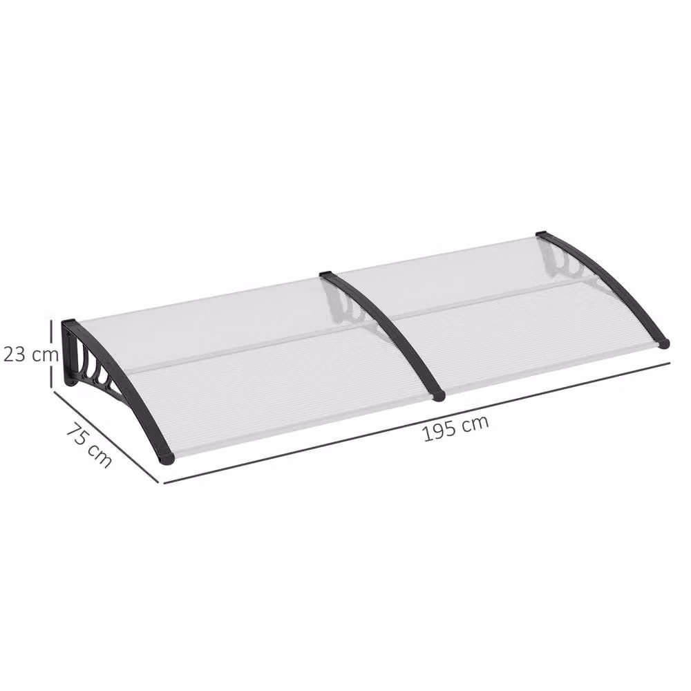 STILVORA Curved Door Canopy, 195 cm, Transparent Polycarbonate and Aluminium – 2