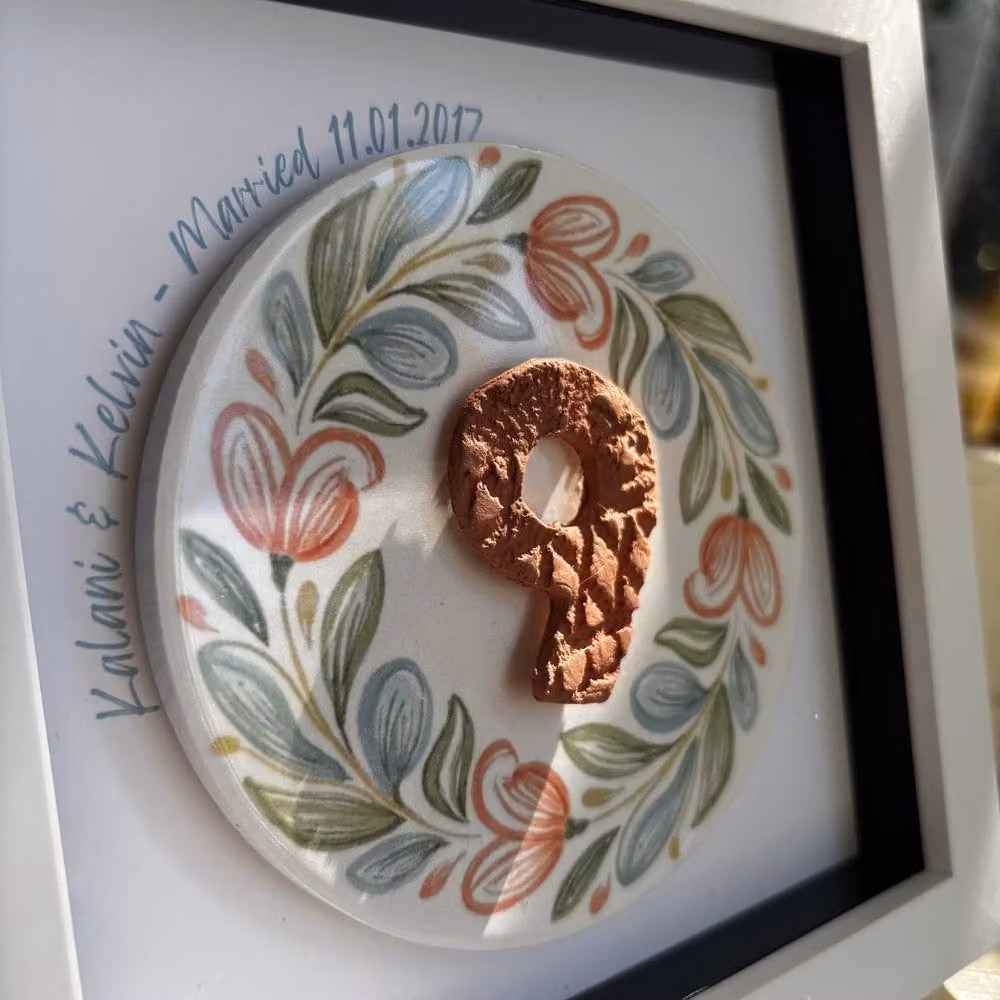 Afewhometruths Personalised 9th Anniversary Terracotta Ceramic Gift in a White Frame – 3