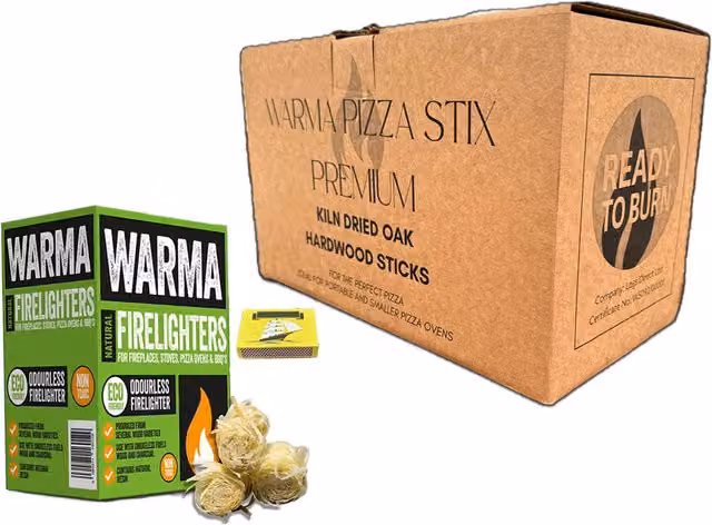 Warma Pizza Stix Wood Kindling and Charcoal Firelighters Bundle in Beige and Orange