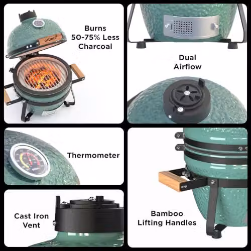 Charles Bentley Searsmith 13 inch Kamado Charcoal BBQ Grill in Green with Thermometer – 9