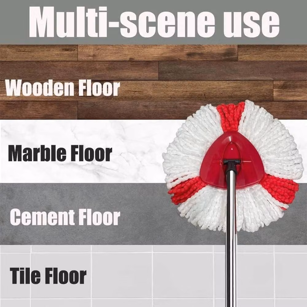 SPETLEK Spin Mop Head Replacement Set with Microfibre Handle Base in Red and White – 5