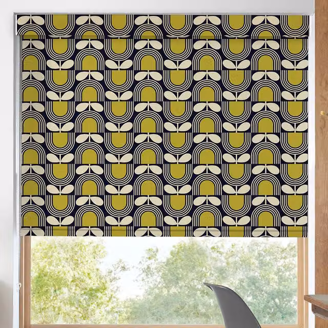 Orla Kiely Striped Tulip Blackout Made To Measure Roller Blind in Navy Blue, Yellow and Multicolour