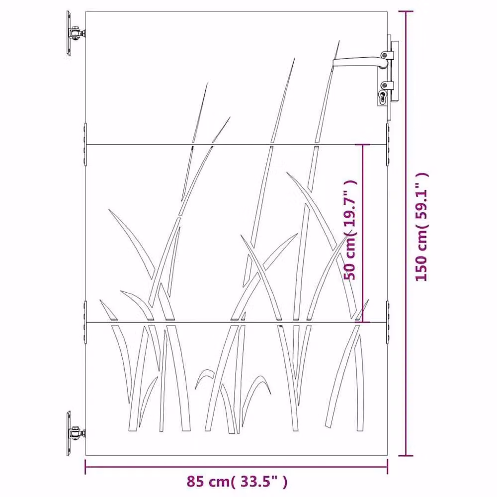 Berkfield Home Garden Gate in Brown Corten Steel with Grass Design, W: 85 cm, H: 150 cm – 4