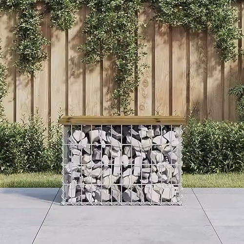 vidaXL Gabion Design Garden Bench in Rustic Impregnated Pine Wood, W: 63 cm, D: 31.5 cm, H: 42 cm – 2