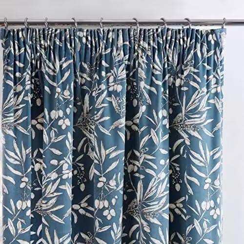Sundour Aviary Blue Pencil Pleat Taped Curtains, Semi-Transparent Floral Design, Width: 117 cm, Drop: 137 cm – 2