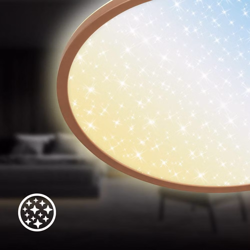 Briloner Slim LED Panel Ceiling Light with Starry Sky Effect, Dimmable with Remote Control, Brown, W: 37.5 cm, D: 37.5 cm, H: 4.5 cm – 4
