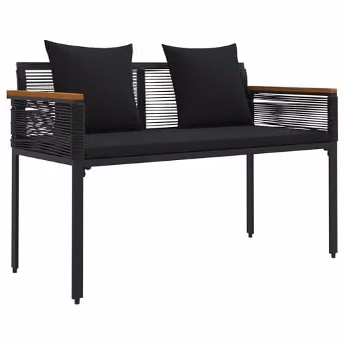 vidaXL 2-Seater Outdoor Bench in Black Poly Rattan with Armrests, W: 117 cm, D: 54 cm, H: 74.5 cm – 1
