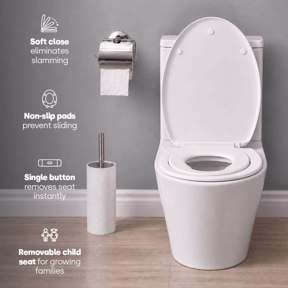 LIVIVO Oval Soft Close Toilet Seat in White with Quick Release Button – 3