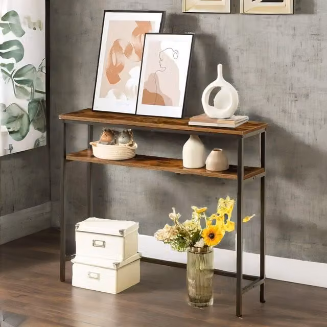 Rafaelo Mobilia Brown Console Table with 2 Shelves – 1