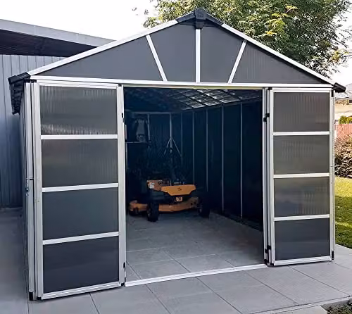 Palram Canopia Yukon Gable Garden Shed in Dark Grey with Polycarbonate and Aluminium Construction, W: 332 cm, H: 252 cm – 3