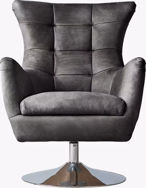 Perch & Parrow Modern Shell Swivel Lounge Chair with Armrests in Black and Grey Microfibre