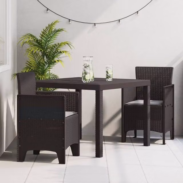 Berkfield Home Set of 3 Brown Plastic Resin Ergonomic Garden Dining Set