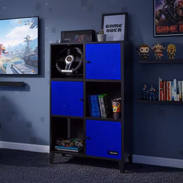 X Rocker Mesh-Tek Tall 6 Cube Display Cabinet in Blue