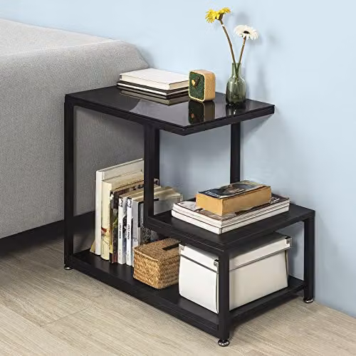 SoBuy Modern Black Glass and Metal Side Table for Living Room, Bedroom or Home Office, W/D/H: 55.0 x 35.0 x 65.0 cm – 5