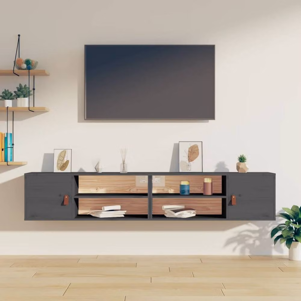 Berkfield Home Set of 2 Grey Solid Wood Pine Wall Cabinets, W/D/H: 80 x 30 x 30 cm – 2