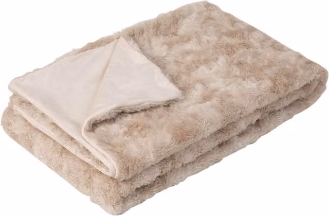 ICON Luxury Faux Fur Throw Blanket in Beige