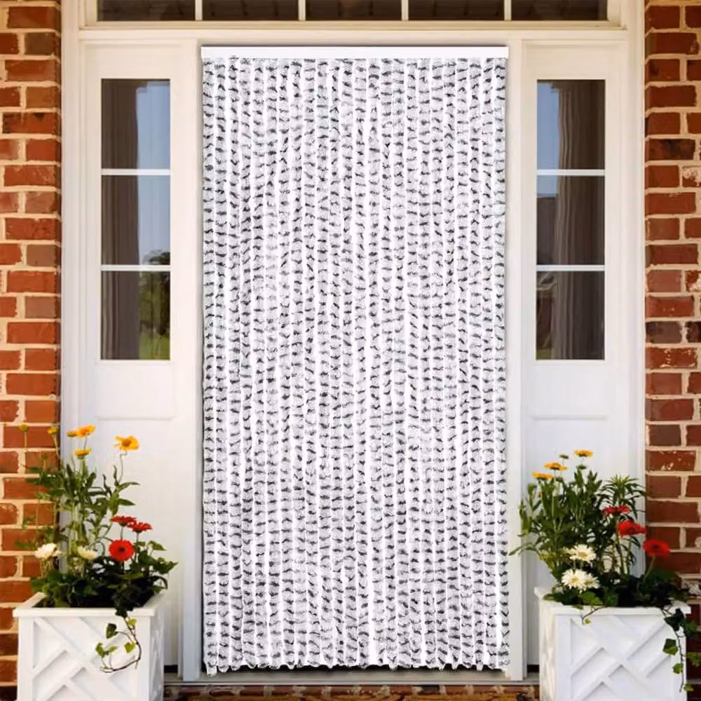 Berkfield Home Insect Chenille Curtain in Light and Dark Grey, W: 100 cm, H: 220 cm – 2