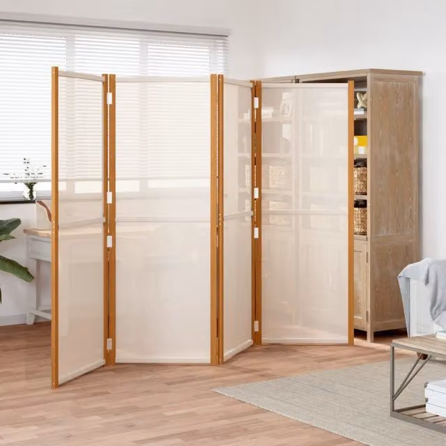 Berkfield Home 4-Panel Acacia Wood Room Divider in Beige and White, W/H: 280 x 180 cm