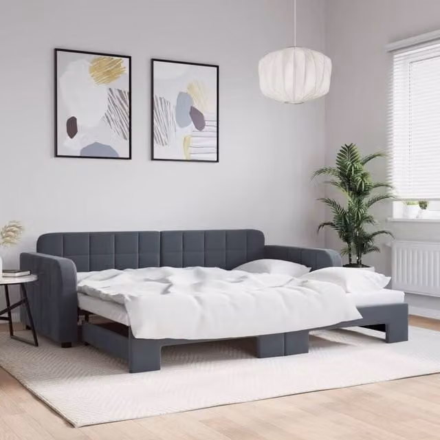Berkfield Home Daybed with Trundle in Dark Grey Velvet, W/D/H: 90 x 190 cm – 1