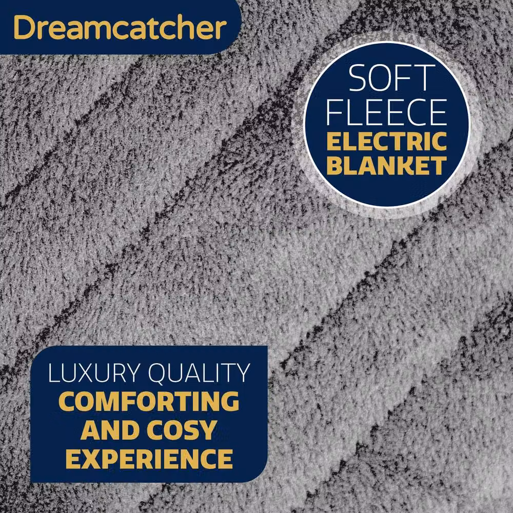 Dreamcatcher Grey Double Electric Heated Fleece Throw with Timer and Rapid Heat Up – 5