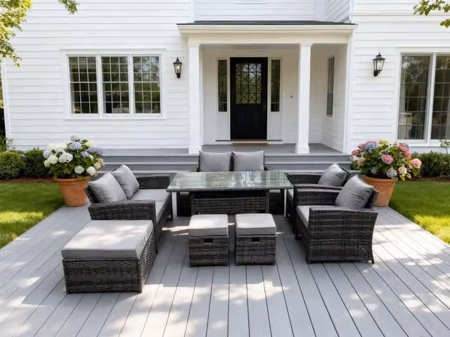 Fimous 9 Seater Dark Grey High Back Rattan Garden Furniture Set with Dining Table – 1