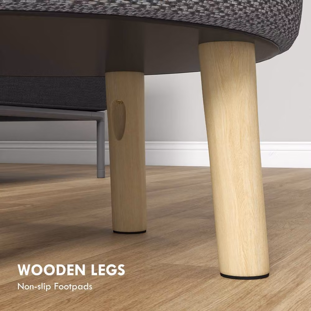 STILVORA Grey Fabric Storage Ottoman Stool with Hidden Storage and Oak Wood Frame – 5