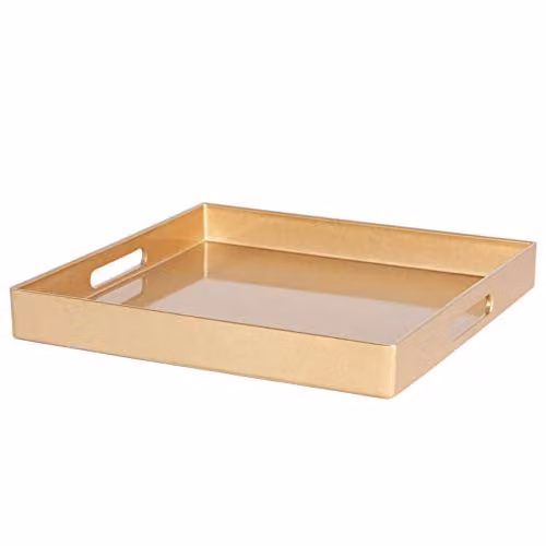 Argon Tableware Gold Melamine Square Serving Tray with Handles, 33 cm