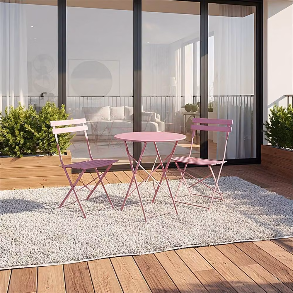 EONLION Pink Folding Bistro Set Garden Table and Chairs, Powder Coated Steel, W/D: 60 x 60 cm – 4