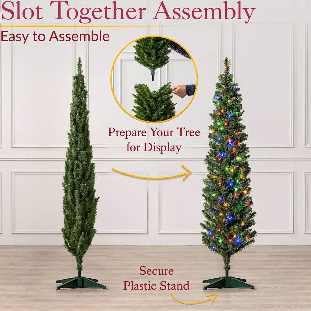 Christow Pre Lit Slim Pencil Christmas Tree with Colour Switch and Timer in Green – 4