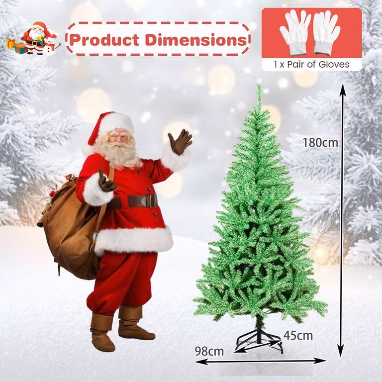 Costway 180 cm Glow-in-the-dark Artificial Christmas Tree in Green and White