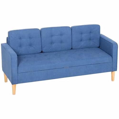 HOMCOM Modern 3 Seater Fabric Sofa Bed with Hidden Storage and Rubberwood Frame in Blue, W/D/H: 169 x 81.99 x 63 cm – 1