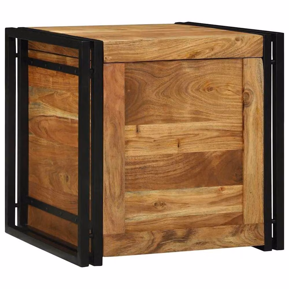 Berkfield Home Rustic Brown Acacia Wood and Metal Storage Box W/D/H: 50 x 50 x 50 cm – 2