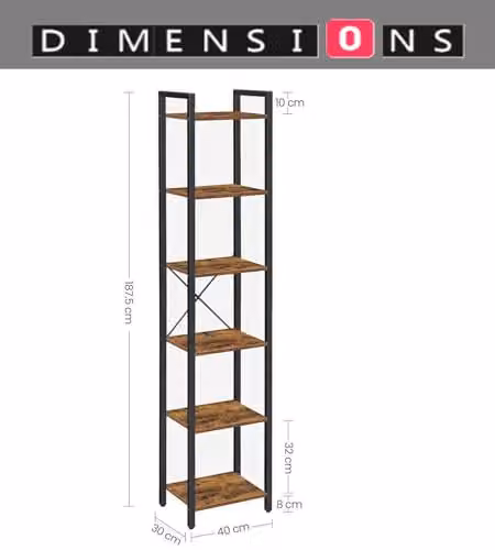 INDOORIST Industrial 6-Tier Shelving Unit in Brown and Black, H: 187.5 x W: 40 x D: 30 cm – 2