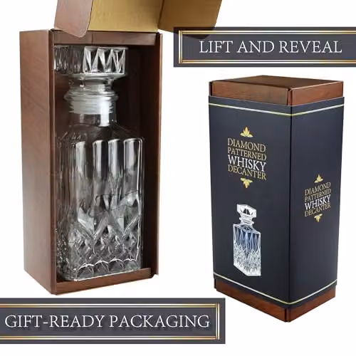 Kimm & Miller Classic Glass Whisky Decanter with Stopper, Transparent Geometric Cut Glass, 0.9 l – 5