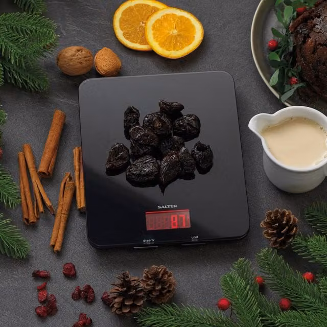 Salter Black Glass Digital Kitchen Scales with 10kg Capacity and Unit Conversion