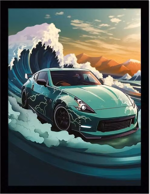 Wave Collection Wave Car Fairlady Framed Poster in Off-White and Multicolour
