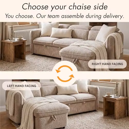 Beehive Furniture Corfu Reversible L-Shape Corner Sofa Bed in Beige Fabric with Adjustable Headrest and Pull Out Drawer – 4