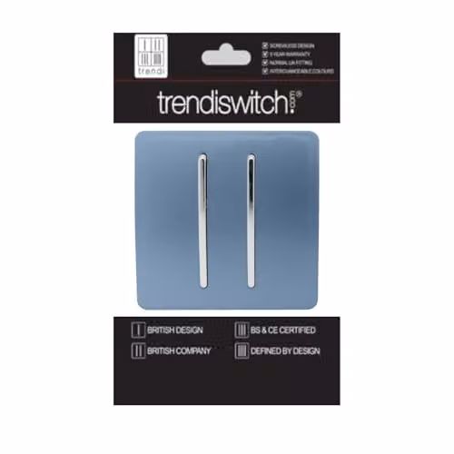 Trendi 2 Gang 2 Way 10 Amp Sky Blue Glossy Plastic Electrical Wall Light Switch with Chrome Rocker – 2