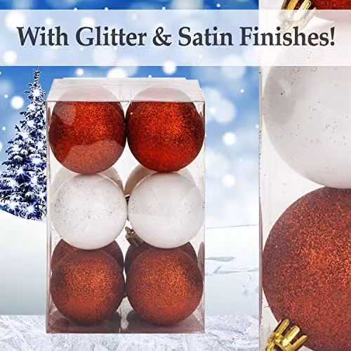 VFM e-Store Red, White and Gold Christmas Tree Baubles, 12 Pack – 4