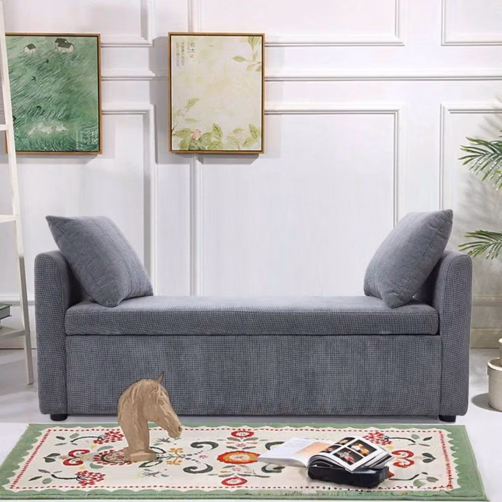 NESTLUNE Grey Fabric Storage Ottoman Bench with Lid and Armrests, W: 100 cm, H: 15 cm – 5