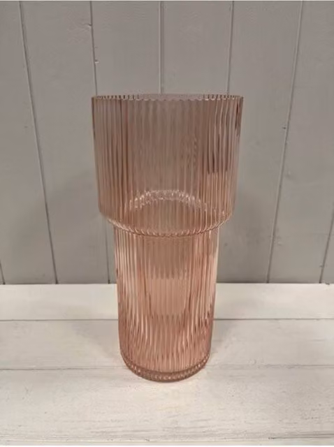 KDMD Rose Tall Ribbed Glass Vase in Pink