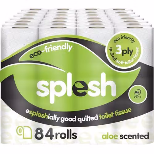 Cusheen Splesh Aloe Vera Scented Toilet Roll 84 Pack, Soft 3 Ply Quilted White Bathroom Tissue