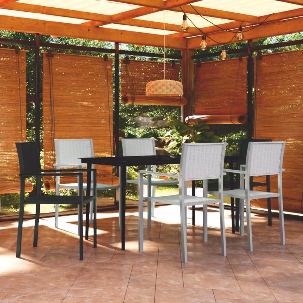 Berkfield Home 7 Piece Modern Garden Dining Set in Black and White – 2