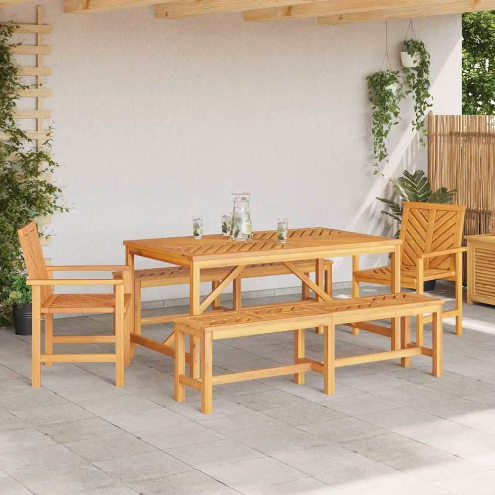 Berkfield Home 5 Piece Acacia Wood Garden Dining Set in Brown – 3